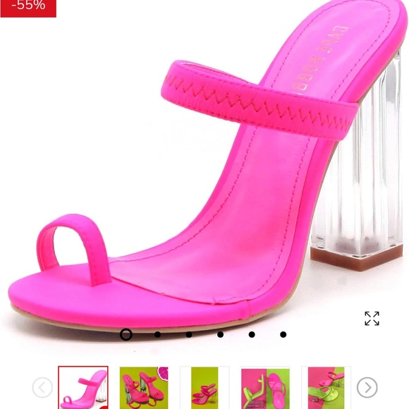 Cape Robbin Pink Macaroon Strappy Neon Stretch Clear Lucite High Heel Sandals - Picture 10 of 11